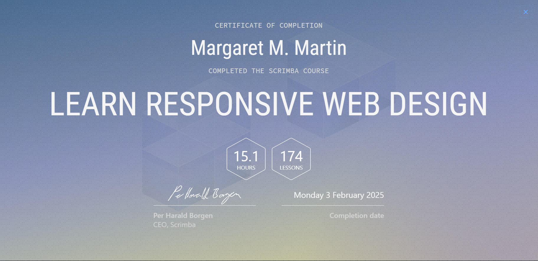 Scrimba Learn
                Responsive Web Design certificate